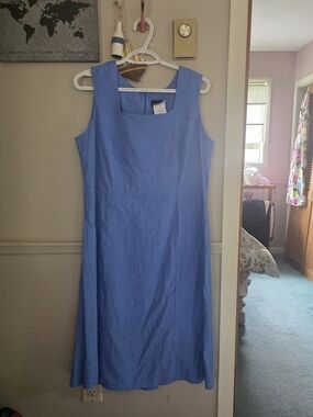 Lasania Light Blue Sleeveless Maxi Linrn Blend Dress